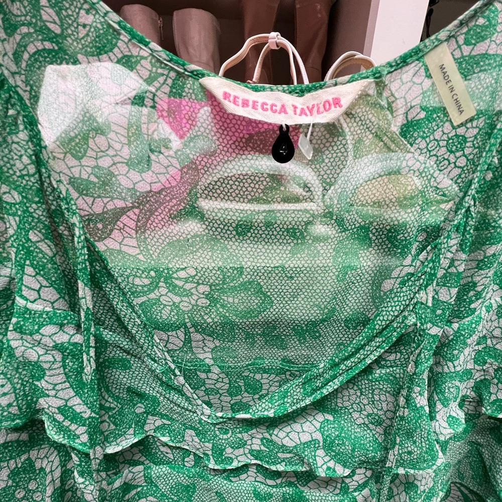 Rebecca Taylor Ruffled Green Blouse Top (Size 4)